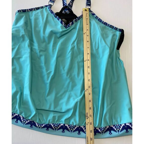 Women's Tankini Swim Bathing Suit Top Size XL  Aqua Blue Aztec - Picture 7 of 7